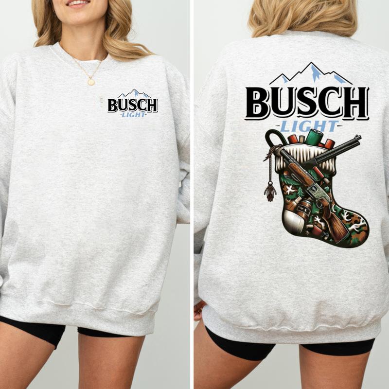 Busch Light, Busch Light Holiday Stocking Tee 2 Sided Sweatshirt, Perfect for Outdoorsmen and Holiday Stocking, Unisex for Men and For Women