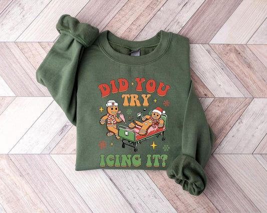 Did You Try Icing It Sweatshirt, School Nurse Christmas Sweater, Funny Cookies Xmas, Emergency Christmas Shirt, PICU Icu Nurse Christmas Tee