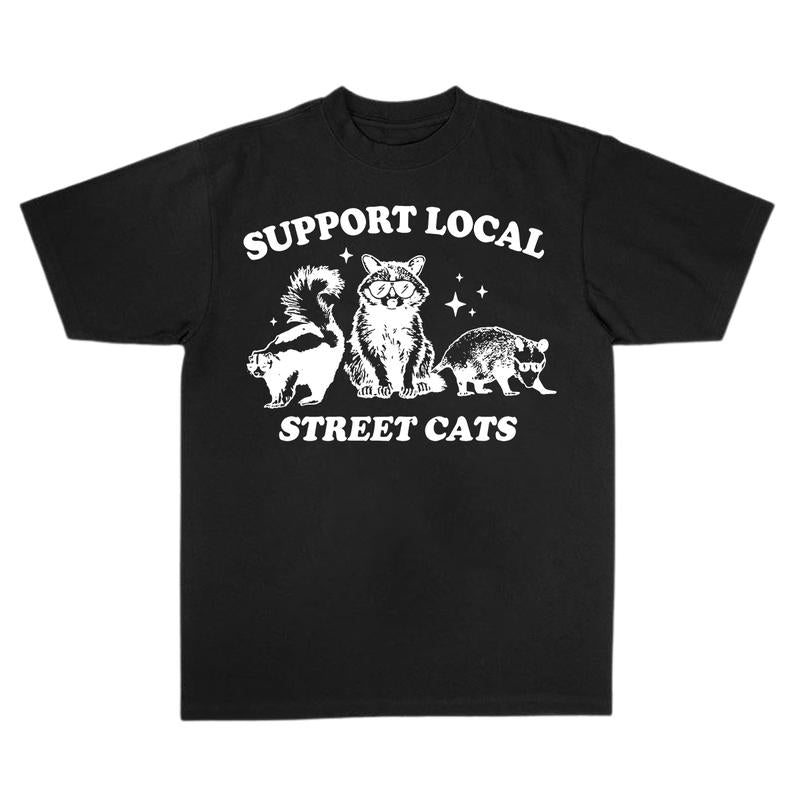 Support Your Local Street Cats Graphic T-Shirt, Retro Unisex Adult T Shirt, Vintage Raccoon T Shirt