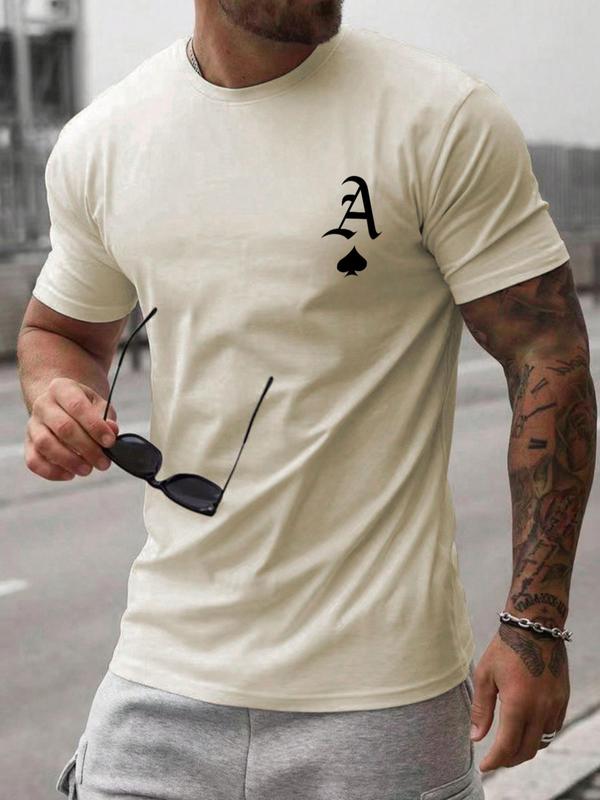 Men's Letter Print Round Neck Tee, Regular Fit Casual Streetwear Short Sleeve T-shirt, Graphic Tees,Â Men's Summer Clothes Top for Daily Wear