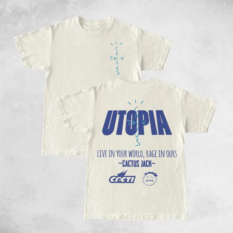 Travis Cactus Utopia Live In Your World Rage In Ours Double Sides Front And Back Tshirt Cotton Unisex Shirt Rap Shirt Rapper Rap Tee Hiphop Shirt Musi
