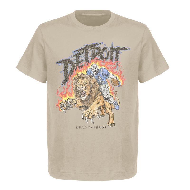 Detroit Football Deadman Riding Lion Graphic T-Shirt Ã¢â‚¬â€œ Heavy Cotton, Retro Menswear & Womenswear American Football Limited Edition