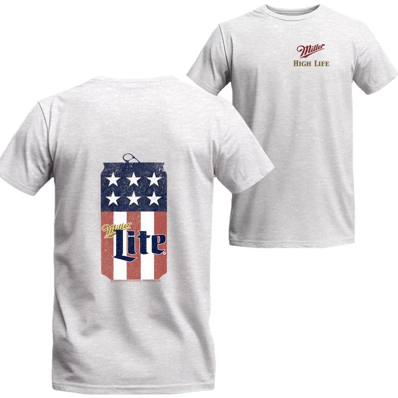 Miller High Life Patriotic American Flag Can 2-sides T-shirt, Miller Unisex Shirt, Beer Shirt, Menswear Top, Streetwear, Drinking Shirt