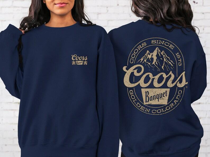 Coors Banquet Mountain Logo T-shirt- 2 Side Universal Appeal Garments- Statement Pieces Trendy Full size Casual Tshirt Top Menswear Cotton Streetwear