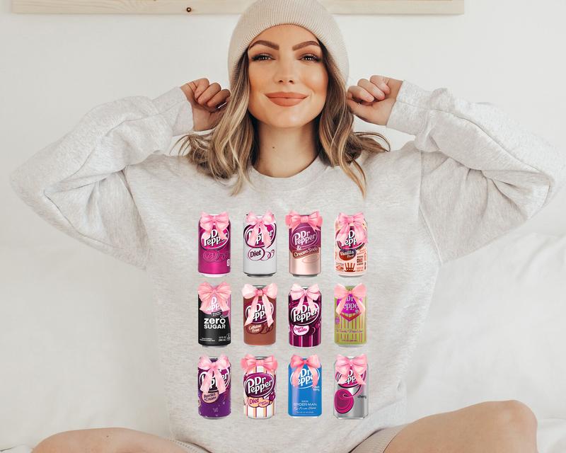 Dr Pepper Sweatshirt T shirt Hoodie, Coquette Bow Cans Dr Pepper, Soda Can Shirt, Pink Bow Dr Pepper Cans Shirt, Soft Drinks Lover Gifts, Dr Pepper Lo