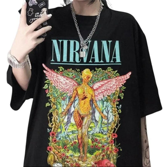 Vintage Band T-Shirt In Utero Nirvana Tour 90s Shirt Kurt Cobain Oversized Music Rock Festival Clothing T-Shirt Cotton Menswear