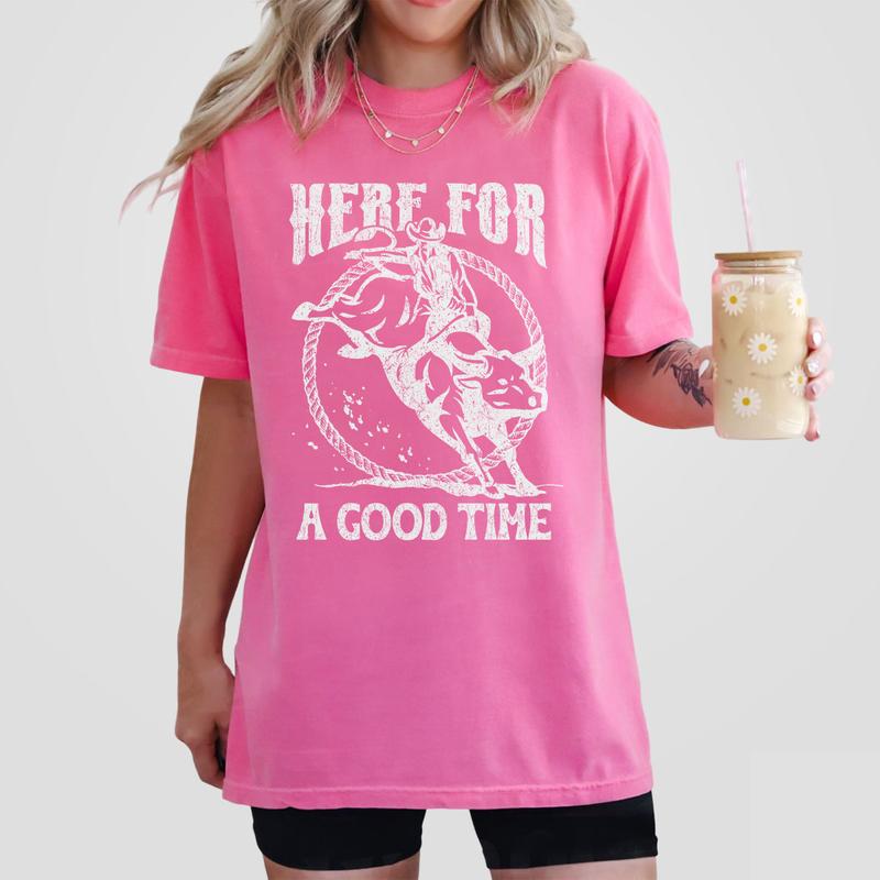 Here for a Good Time Shirt, Country Music Concert Tee, Cowboy Style T-Shirt, Western Rodeo Design, Comfortable Casual Women's Wear, Fun Concert Outfit, Retro Country Graphic Tee, Perfect for Live Music Events Top Womenswear Breathable Lady Tshirt