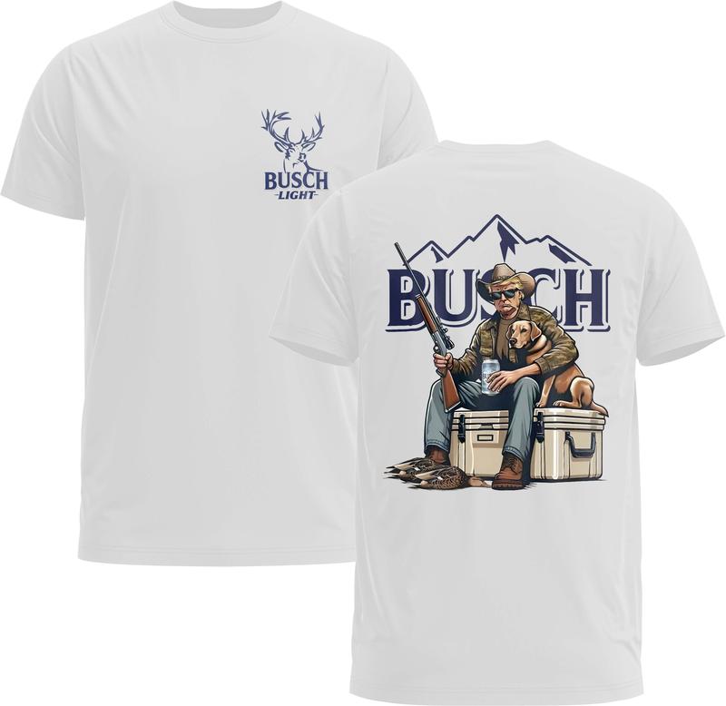 Trump & His Dog Cheers With Busch Beer Unisex Tee-Chillin Like Trump, Busch Beer Lover - Gildan 5000 Graphic T-Shirt for Men & Women Classic Menswear