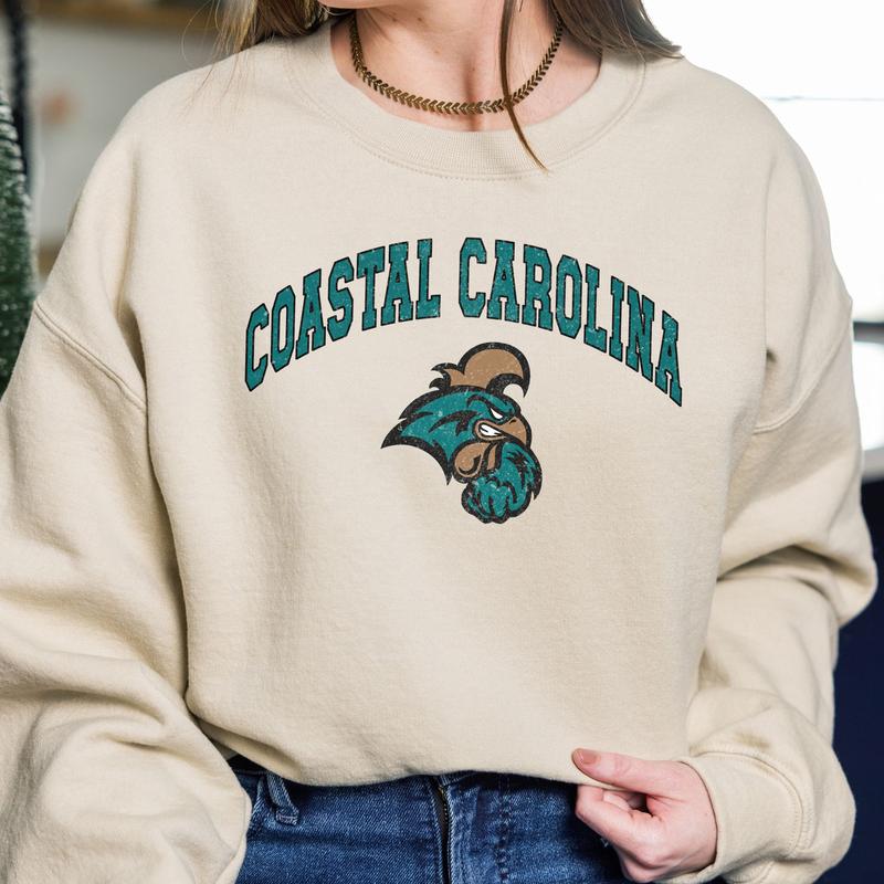 Coastal Carolina Chanticleers Vintage Football NCAA Trendy Sweatshirt, Coastal Carolina University Unisex Football NCAA Shirt, Gift For Men, Gift For Girls, Crewneck, Cotton, Sweaters, Pullover