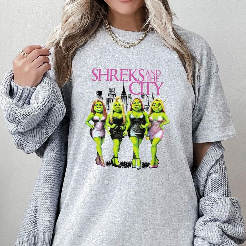 Shreks And The City T-Shirt, Iconic Shrek Meme Fashion Tee, Unisex Trendy Gifts for Fans of Pop Culture, Unique Meme Graphic Apparel