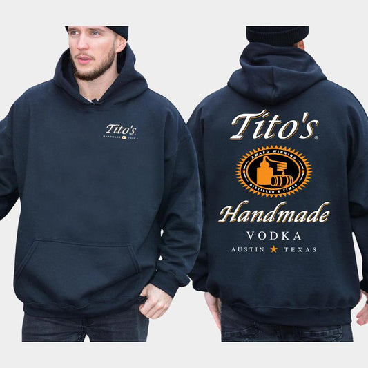 Men's Titos Handmade Vodka Hoodie 2-Sided, Tito Vodka Drinking Hoodie, Funny Vodka Pullover, Unisex Drinker Tops, Classic Cotton Menswear