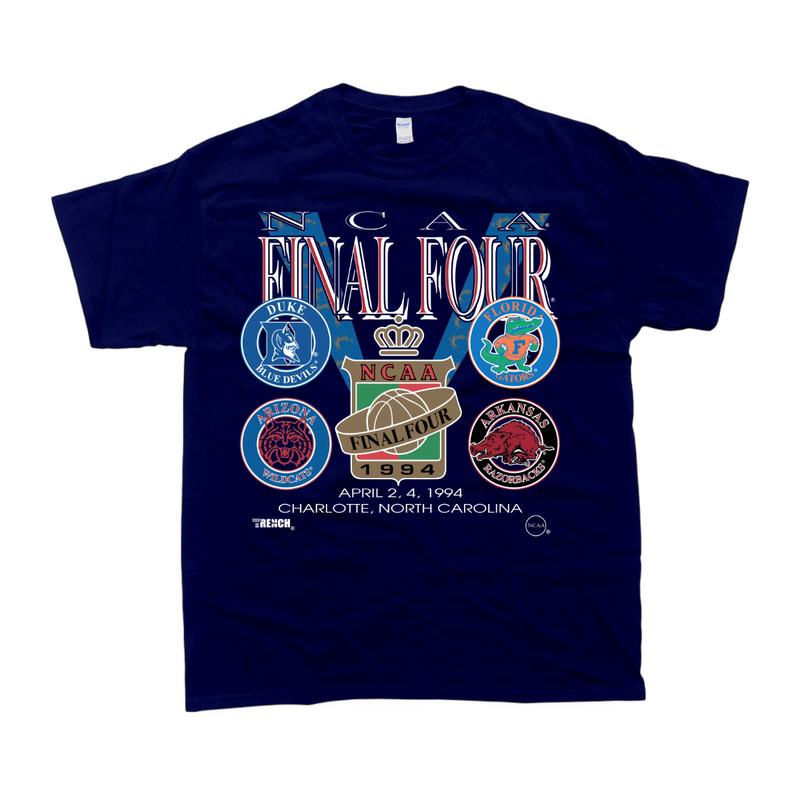 Vintage NCAA Final Four 1994 Duke Florida Gatos Arkansas Arizona T-shirt Top Menswear Fitted Medium Short Sleeve Street Style Tee Underwear Streetwear 90s vintage