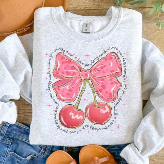 Love You Cherry Much Sweatshirt - Ash Grey - Sublimation - ValentineÃ¢â‚¬â„¢s Day - Unisex Jersey Sweatshirt