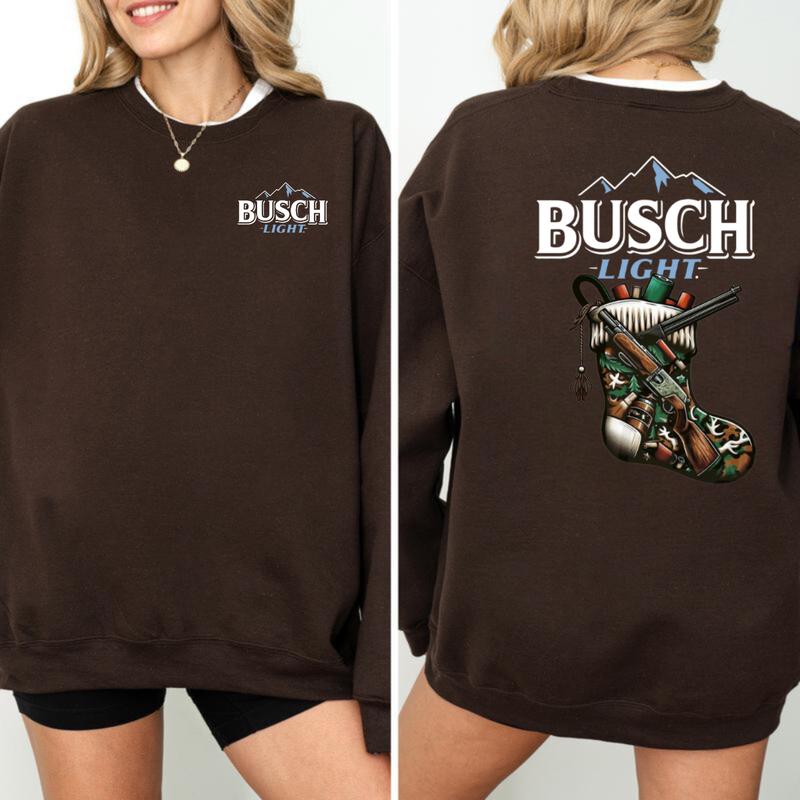Busch Light, Busch Light Holiday Stocking Tee 2 Sided Sweatshirt, Perfect for Outdoorsmen and Holiday Stocking, Unisex for Men and For Women