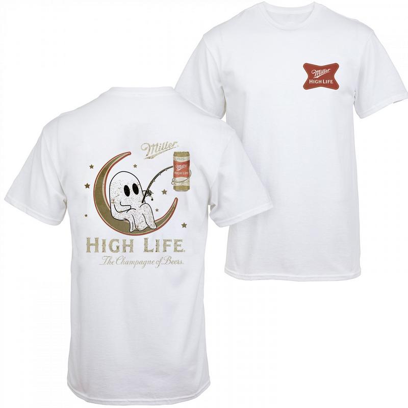 Miller High Life Ghost Fishing Two-sided Unisex Tee, Miller Lite Beer Shirt, Beer Lover Halloween Tops, Comfort Cotton Classic Casual Menswear Tshirt