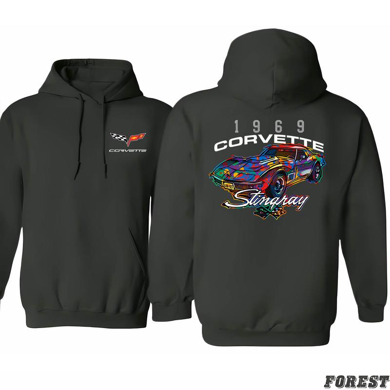 Color Splat Sketch Corvette Hoodie, Trendy Fashion Available, Classic Cotton
