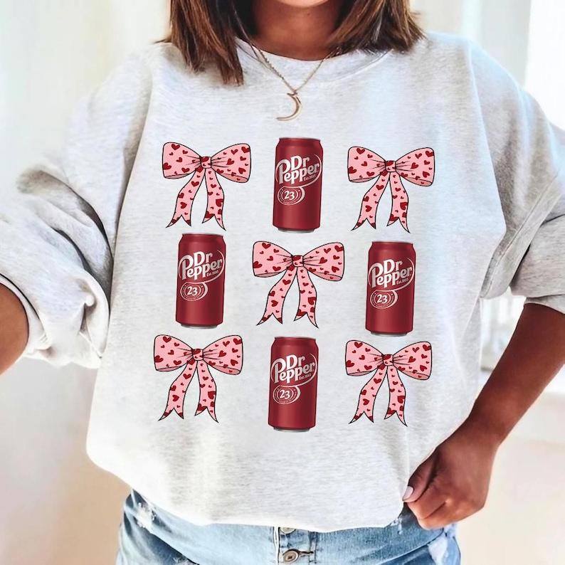 Dr Pepper Pink Bow Coquette Sweatshirt, Cute Pink Soda Drink Sweatshirt, Aesthetic Girly Dr Pepper Lover Gift Soda Lover Sweatshirt