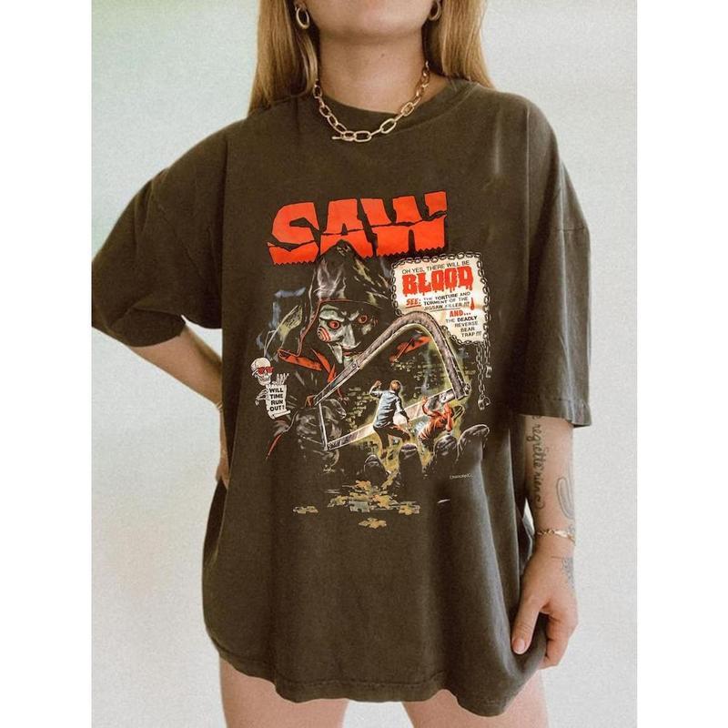 Vintage Saw Reverse Bear Trap Movie shirt, SAW Movie Vintage 90s T Shirt Sweatshirt Hoodie, 90s Saw Horror Movie T Shirt