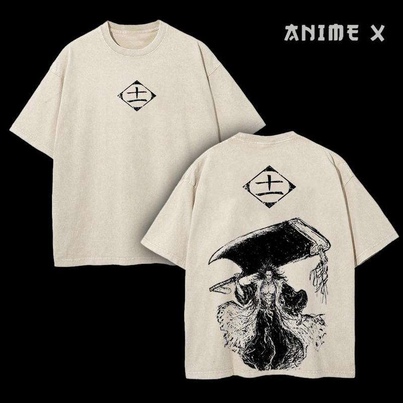 2 Sided Bleach Anime Kenpachi Zaraki Retro Vintage Oversized Heavy Limited Squads 11 Tee Double Printed Washed Unisex, T-Shirt, Sweatshirt, Hoodie, Co