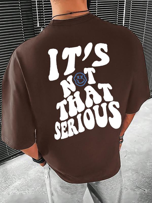 Men's Cartoon Expression & Letter Print Drop Shoulder Tee, Summer Outfits 2024, Regular Fit Casual Short Sleeve Round Neck T-Shirt for Summer,Â Graphic Tees for Men,Â Back To School Clothes, T Shirts for Men, Men Streetwear Graphic Tees