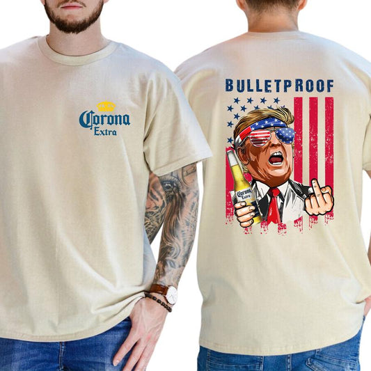 2-Side Bulletproof Funny T-Shirt, Corona Extra Beer T-Shirt Full Color, For Men ,Gift For men, Casual.