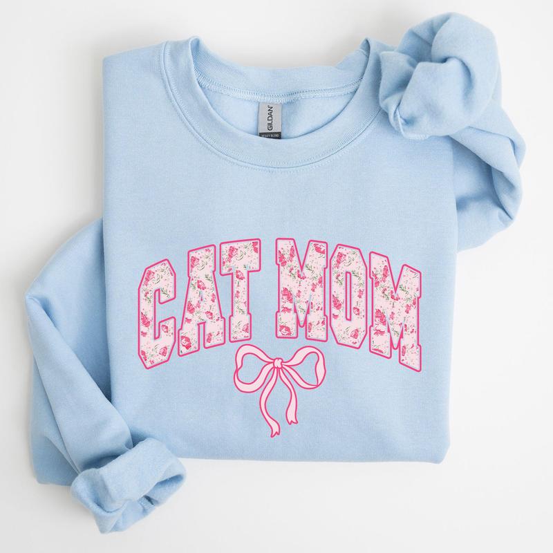 Cat Mom, Coquette, Pink Bows, Trend, Girly, Soft Girl Era Sweatshirt, Women's Crew Neck, Crewneck Casual Comfort Womenswear ComfortableÃ‚Â Graphic