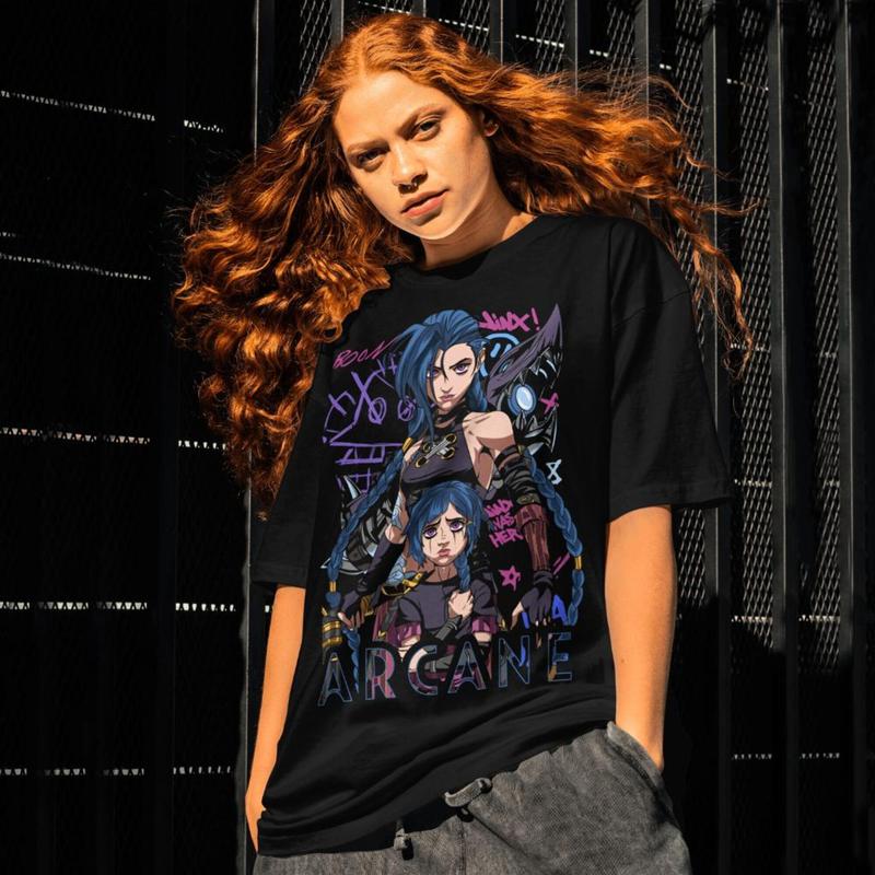 Arcane Jinx Unisex Tee Season 2 Stylish Cotton Shirt, Perfect Gift For Fans, Cosplay Costume, Gamer Apparel, Casual Top, Dark Fantasy