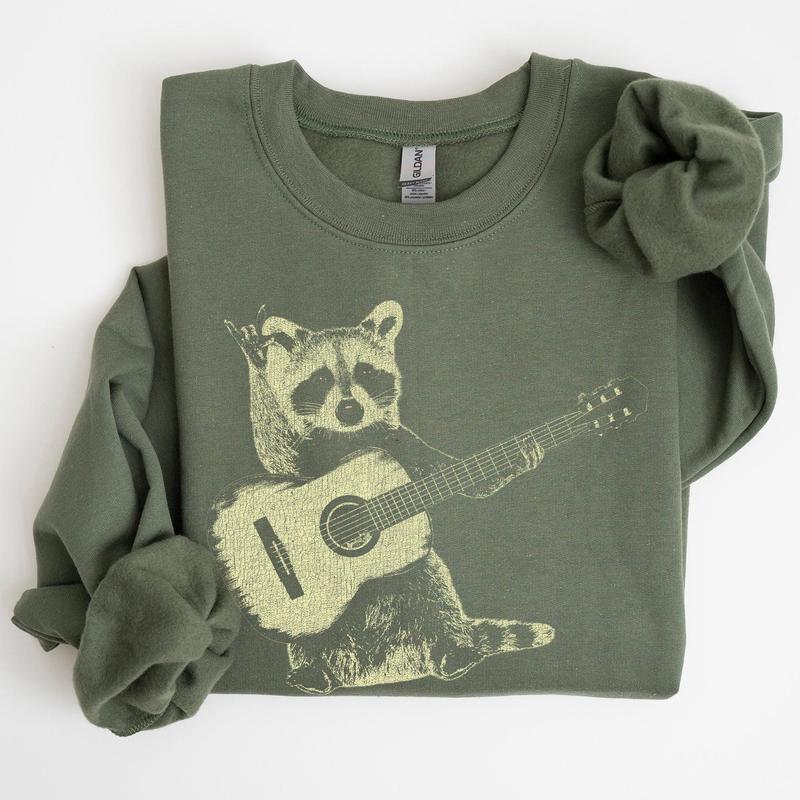 Raccoon Playing A Guitar, Funny Animals Sweatshirt Casual Comfort Womenswear ComfortableÃ‚Â Graphic