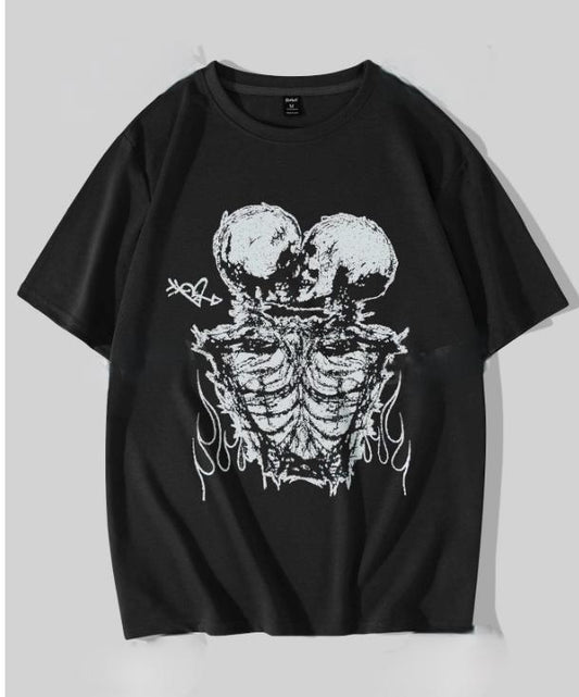 Goth Men's T-Shirt with Y2K Skeleton Print - Graphic Top Menswear Underwear