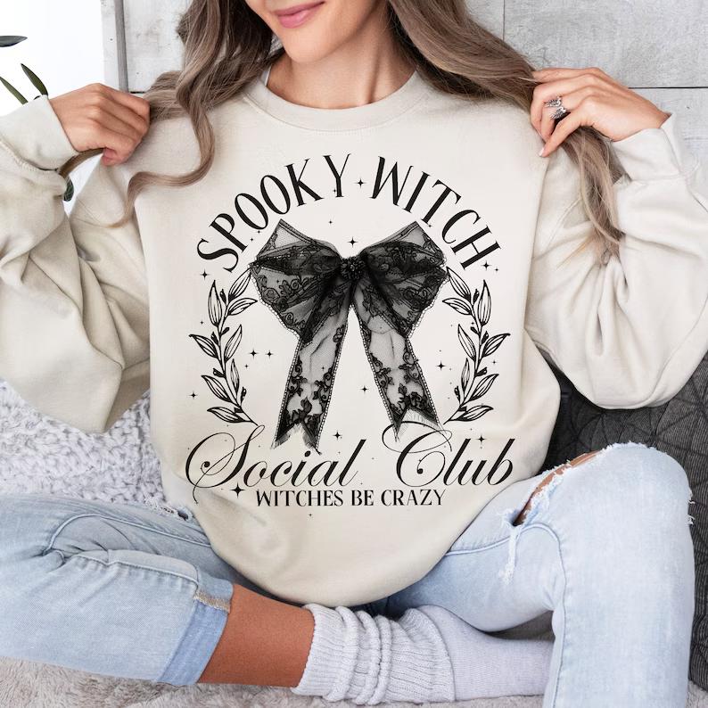 Spooky Witch Social Club Sweatshirt, retro halloween Sweatshirt Unisex Classic Collar Womenswear