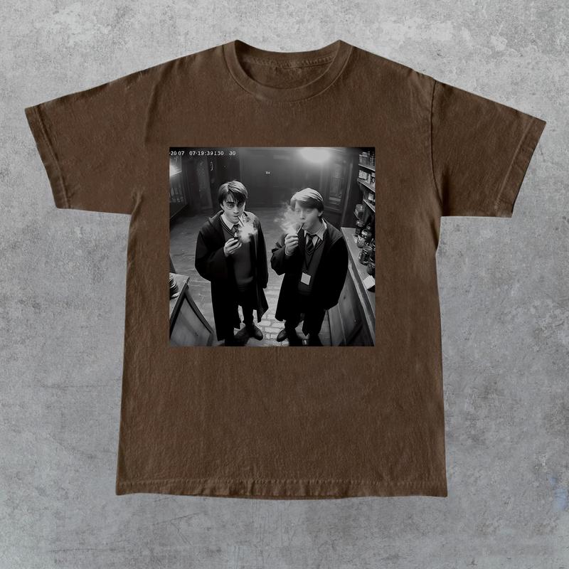 Harry and Ron Smoking Shirt Potter Tshirt, Wizarding Fan Shirt, Potterhead Christmas Birthday Gift, Funny 90s Vintage Meme Shirt