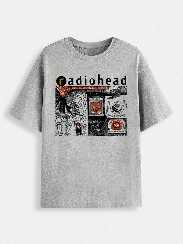 Men's Letter & Graphic Print Round Neck Tee, Regular Fit Casual Short Sleeve T-shirt, Men's Summer Top for Daily Wear