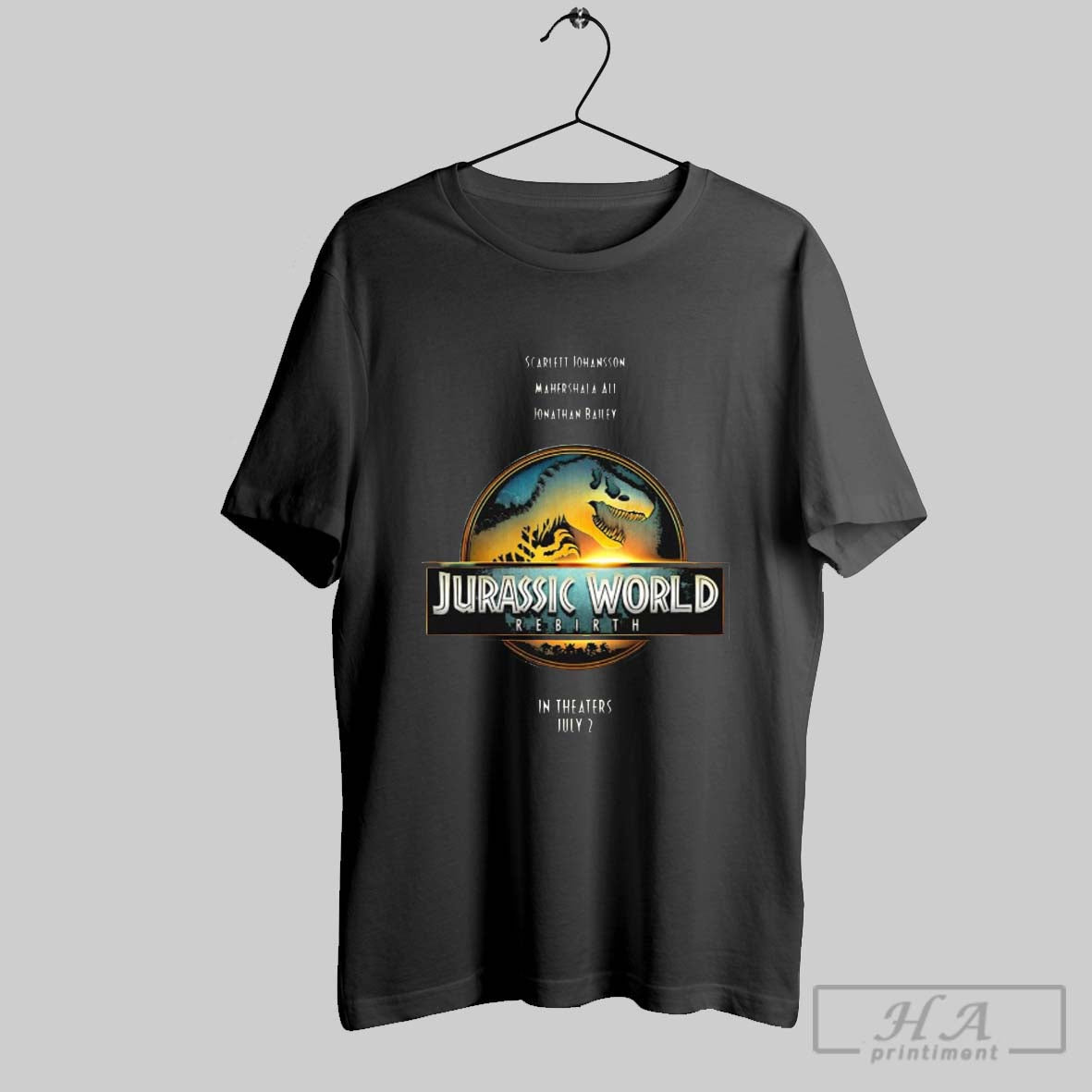 Scarlett Johansson Mahershala Ali And Jonathan Bailey Star In Jurassic World Rebirth July 2 2025 T Shirt