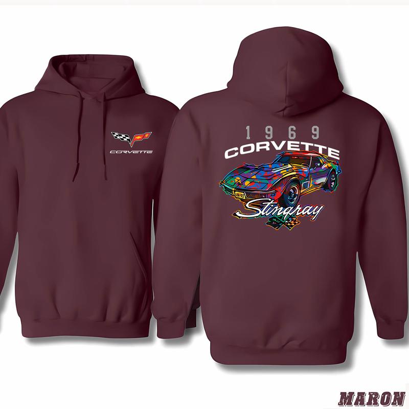 Color Splat Sketch Corvette Hoodie, Trendy Fashion Available, Classic Cotton