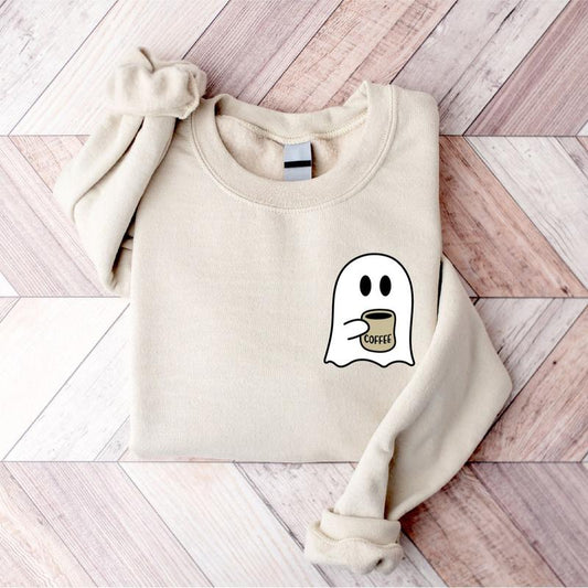 Cute Spooky Coffee Sweatshirt, Womens Ghost Sweatshirt, Spooky Season, Fall Coffee Lover Shirt, Halloween Party Shirt, Fall Graphic Shirt, Unisex Shir