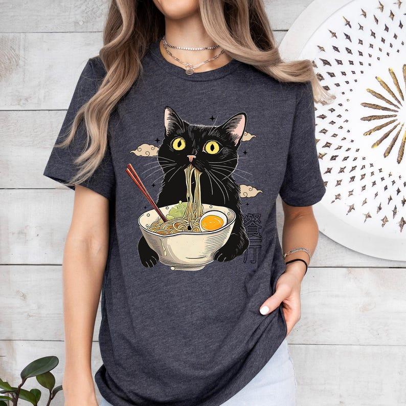 Ramen Cat T-Shirt, Cat Lover Gift, Anime Cat T-Shirt, Japanese Shirt