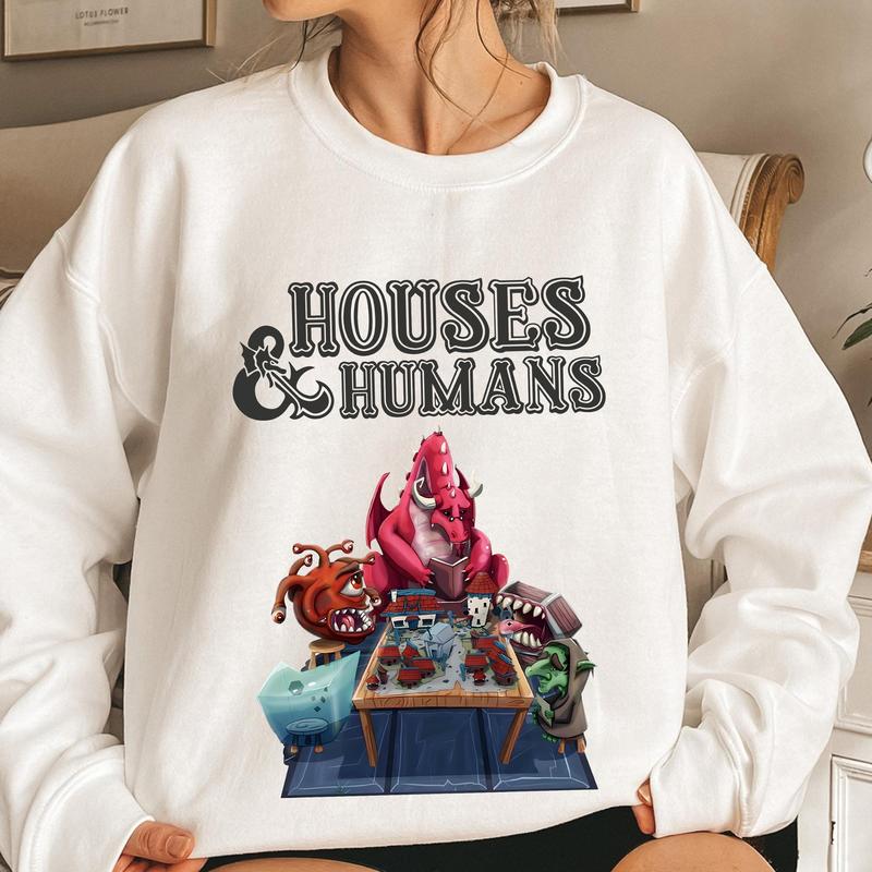 Houses and Humans DnD Shirt, Dungeons and Dragons Sweatshirt, Vintage Retro 90s Joke D and D Sweatshirt, DnD Hoodie