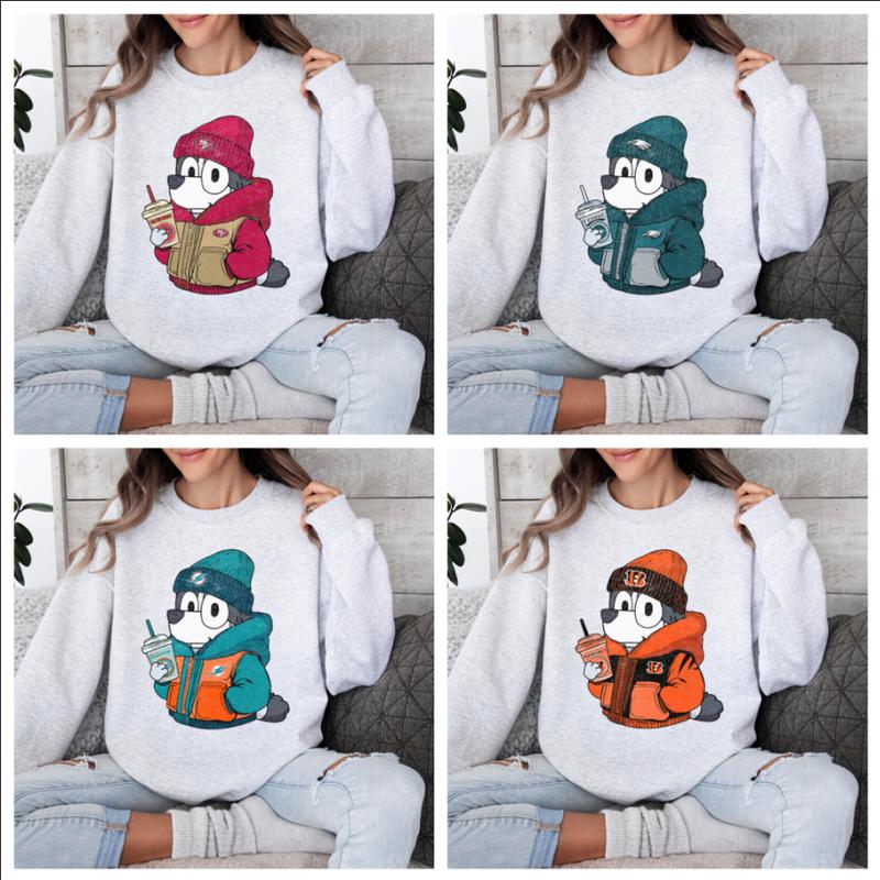 All Team Football Blu ey Sport Grey Color Sweatshirt, Crewneck All Team Trendy Sweatshirt, Fan Gift, Game Day Shirt, Football Jersey, Gift for Footbal