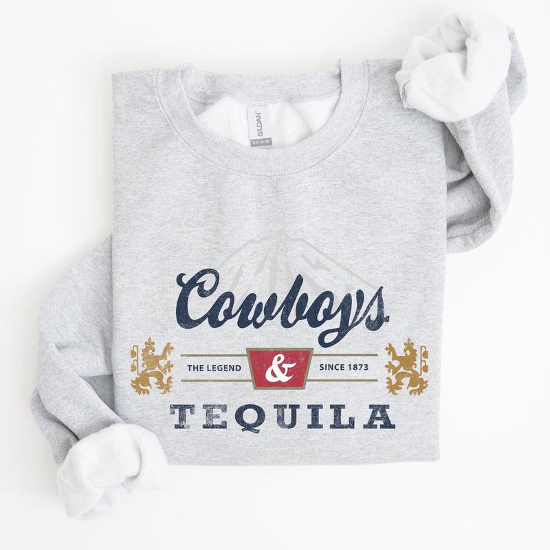 Cowboys and Tequila, Retro, Beer, Vintage, Cowboy Sweatshirt, Women's Crew Neck, Crewneck