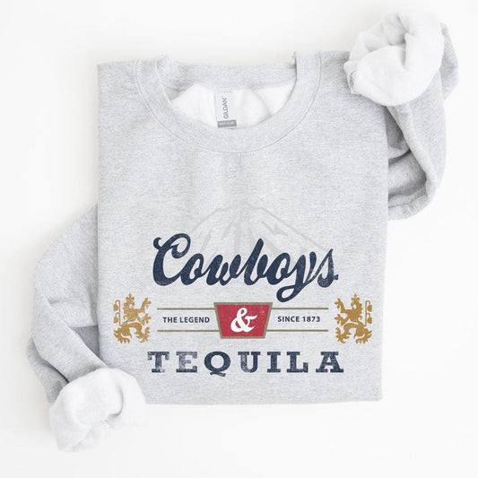 Cowboys and Tequila, Retro, Beer, Vintage, Cowboy Sweatshirt, Women's Crew Neck, Crewneck