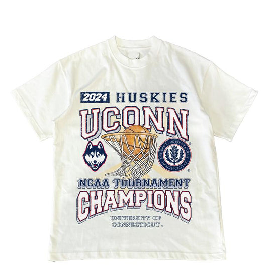 University of Connecticut UConn Champions T-Shirt Cotton Short-sleeve Retro Streetwear Tshirt Menswear Top Graphic Casual