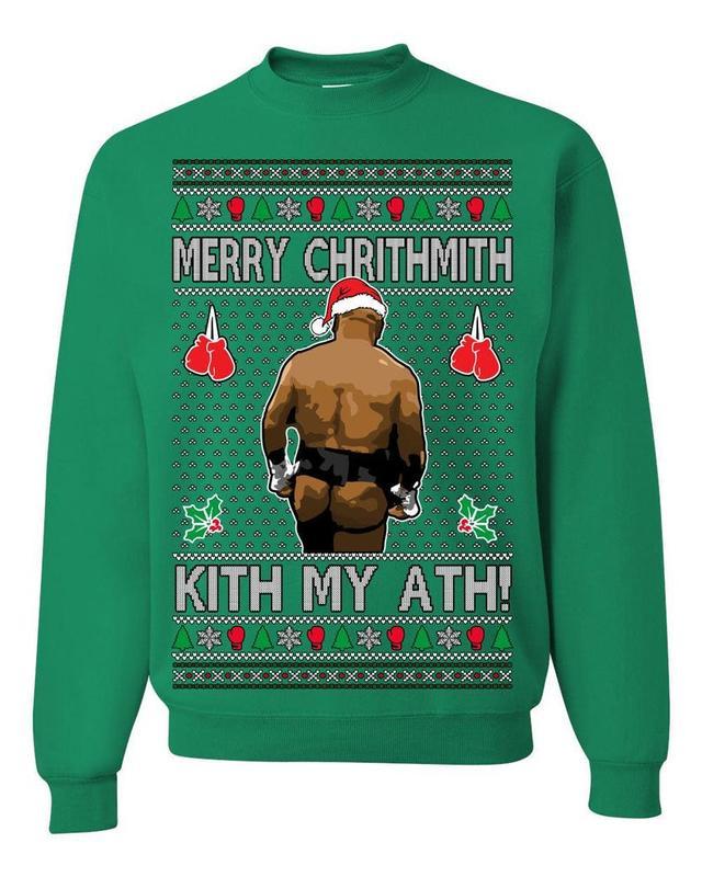 Merry Chrithmith Kith My Ath, Mike Tyson Butt Viral Kiss My Ass Boxing Fight Meme, Men Women Funny Ugly Christmas Sweater,  Ugly Christmas Gift