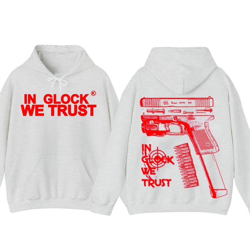 IN GLOCK WE TRUST Double Side Hoodie - Full Color - Red Design, Unisex Sweatshirt with Long Sleeve, Glock Shirt