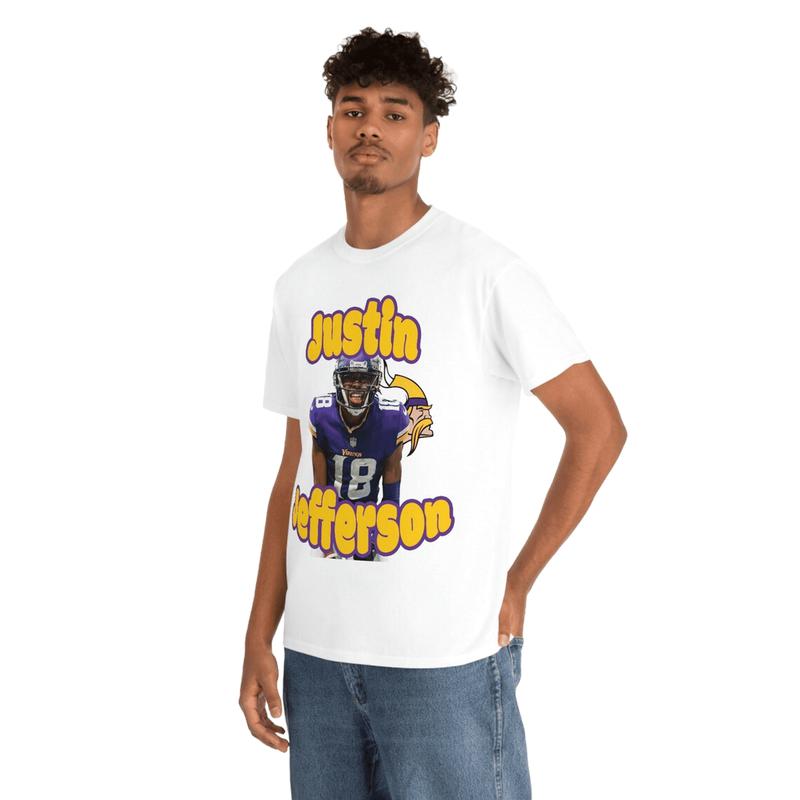 Justin Jefferson Shirt Vintage 90S Graphic Tee Unisex Heavy 100% Cotton Tee Minnesota Vikings #18, Clothing