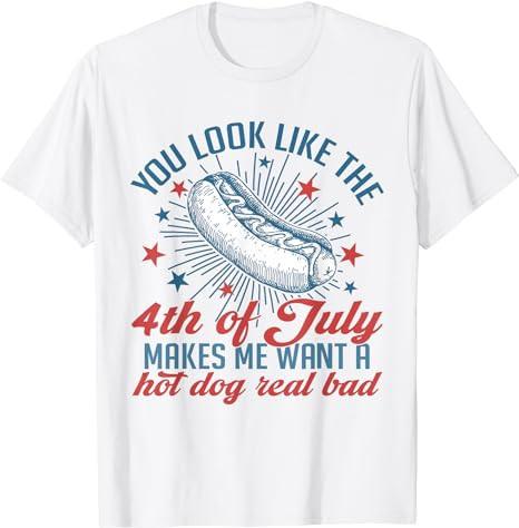 You Look Like The 4th Of July Hot Dog American Men Women Shirt Casual Collar Cotton Fabric Menswear Ribbed