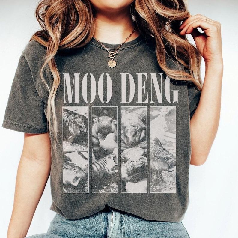 Moo Deng Shirt, Pygmy Hippo With Moon Vinntage Moo Dang Bootleg Shirt, Funny Moo-Deng, Funny Hippo Shirt, Trennnding Shirt ,Gift For Men Women