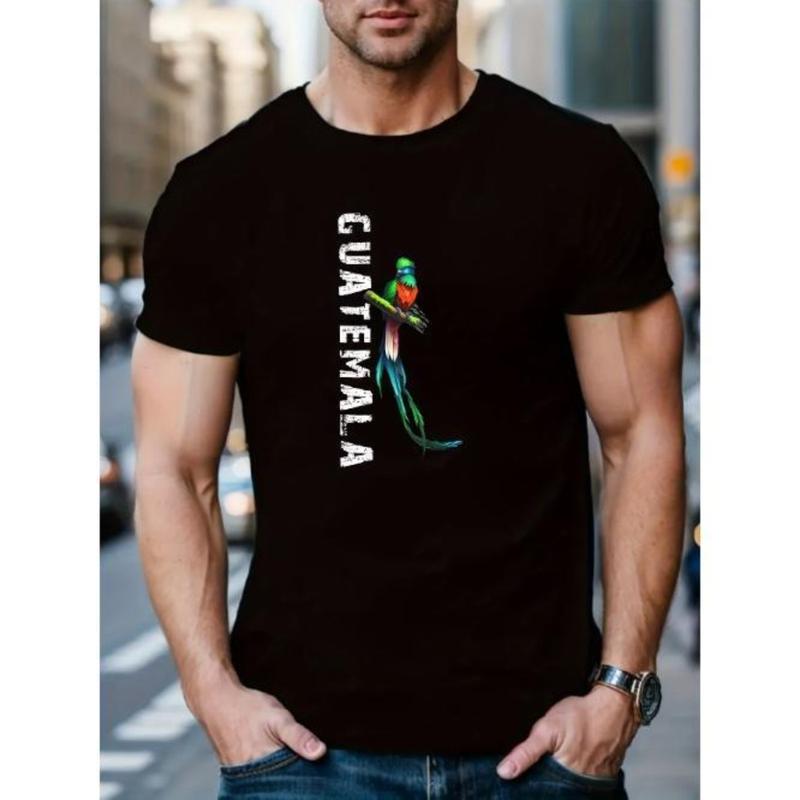 Guatemala-Inspired Graphic Tee - Soft, Breathable Polyester, Round Neck, Regular Fit, Casual Summer Streetwear Shirt for Men - Vibrant Bird Print, Comfortable Wear Made In USA