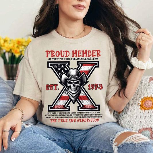 Custom Year Gen X Shirt, Skull Flag GenerationX T-shirt, Vintage Est.1973 Gen X 1965-1980 Shirt Collar Cotton Tshirt Fabric Fit Fabric Fit