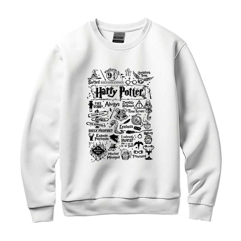 HP Iconic Quotes Unisex Sweatshirt, Hogwarts Hoodie, HP Signature Things T-Shirt, Cotton Relaxed Fit Sweaters Pullover potterhead gift