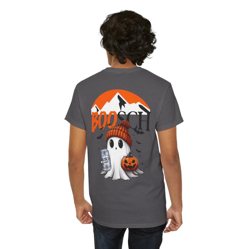 Boosch Light Unisex Heavy Cotton Tee - Busch Light Shirt - Halloween Shirt - Fall - Ghost Shirt - Bats - Boo - 2 Sided T Shirt - Gift for Men and Women